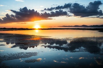 Peaceful scene of sunset over calm waters with no distractions