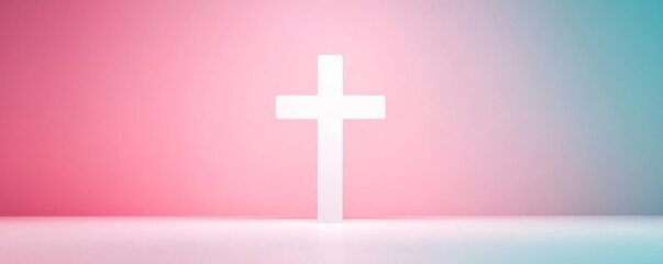 Obraz premium Pastel gradient with a faint white cross in the center, soft color palette, minimalist abstract