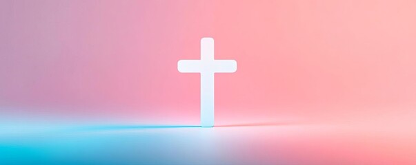 Obraz premium Pastel gradient with a faint white cross in the center, soft color palette, minimalist abstract
