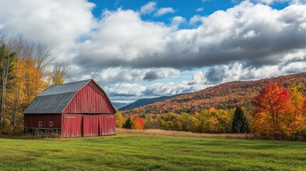 Obraz premium Vermont Barn. Scenic Landscape of Bragg Barn in Waitsfield during Foliage Season