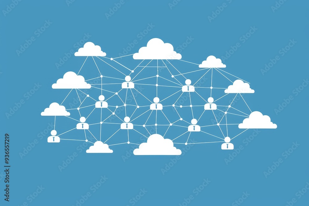Poster network of people and cloud computing a symbol of global connectivity and data storage