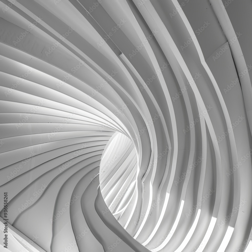 Poster abstract curves minimalist perspective on architectural forms in a grayscale contemporary building