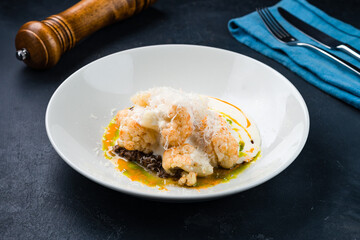 Lunch fried cauliflower with ground beef, cheese and sauce.