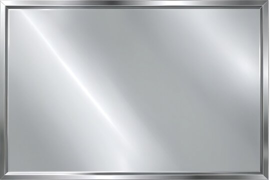 A mirror with a silver frame sitting on a white surface, ready for use or decoration