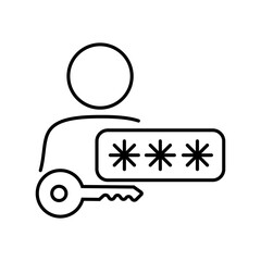 Simple illustration of a person holding a password and a key symbolizing security and access control