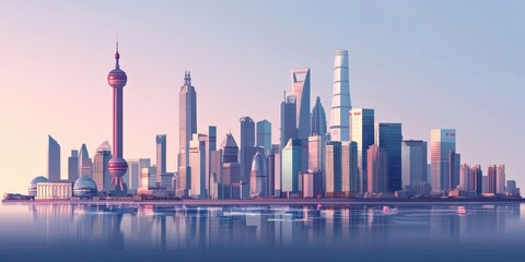 Obraz premium Toronto Skyline Illustration: Modern City Panorama with Skyscrapers and Urban Landscape