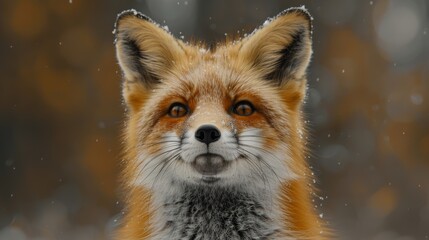 Fototapeta premium A close-up view of a red fox in a snowy forest setting during winter, showcasing its vibrant fur and alert expression in a serene natural environment