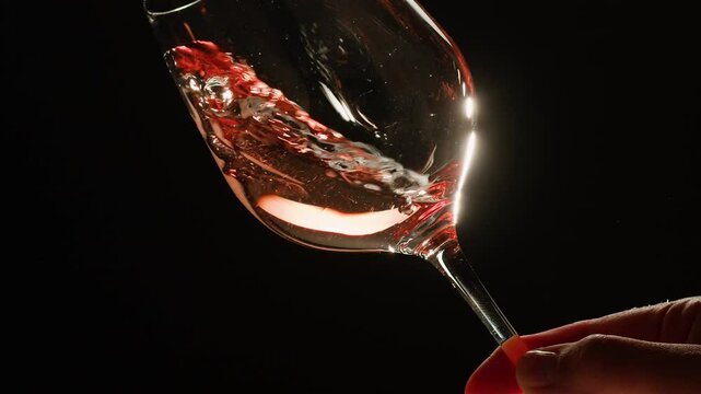 Rose Orange or white wine bottle and glass against a sunset in a peaceful vineyard, pouring of ecological natural wine. Cheers, hands with wine glasses, drinking alcohol.