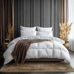Classic bed with pillow and throw created with generated ai