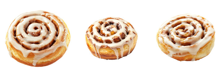Fototapeta premium set of A Cinnamon roll with glaze, on a transparent background