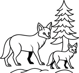 Cute fox with baby line art ideal for children's coloring books and creative activities
