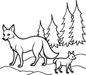 Simple fox with baby line art perfect for kids to color and explore their creativity in a fun way
