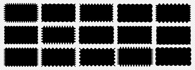 Cloudy wave curve edge borders vector set black color wavy scalloped doodle drawn style for decoration, funky zigzag