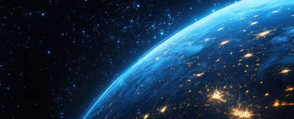 Obraz premium Internet business platform showcasing planetary connections digital money and IoT on an expansive banner layout