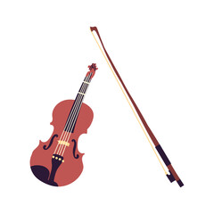 String musical instrument. Violin with a bow on a white background. Vector illustration isolate on white. Musical instrument for festive concert .