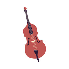 double bass with four strings. The double bass has a curved body and a tail rest. Flat doodle vector illustration isolate on white.