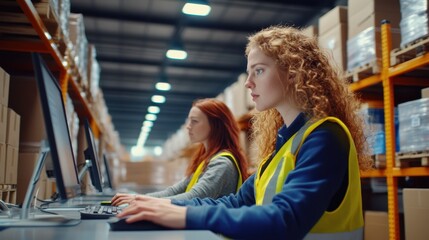 the warehouse workers at computers