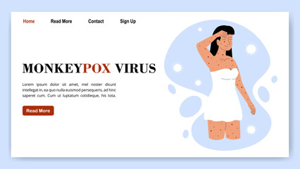 Monkeypox outbreak concept banner. Infected girl from monkey flat illustration.