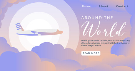 Civil aviation day social media landing page template. Travel flyer design flat illustration