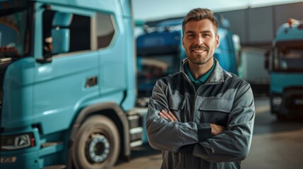 The truck driver smiling