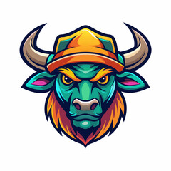 Trendy Hat Creative and Modern Logo Design. Colorful Bull Head Mascot Logo with White Background.