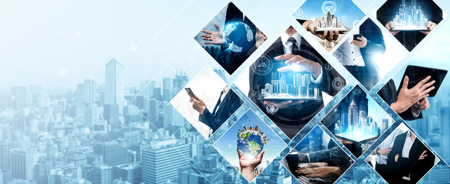 Communication technology , smart connection IOT and people network technology concept. People using connective device to connect to the secured internet network and cloud computing server vexel