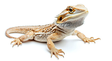 Naklejka premium Exotic lizard bearded dragon on light background, lizard in natural pose. Close-up. Copy space. Generative AI