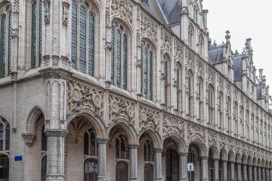 Northern facade of the Gothic town hall of Mechelen in Belgium.