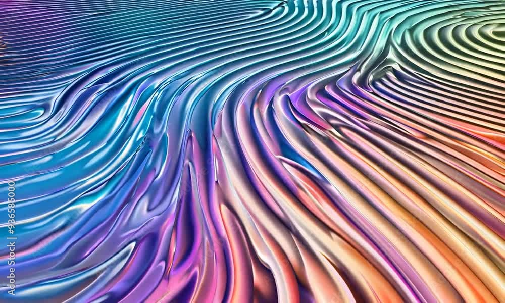 Poster a mesmerizing sequence captures colorful wave patterns moving fluidly across a vibrant surface, show
