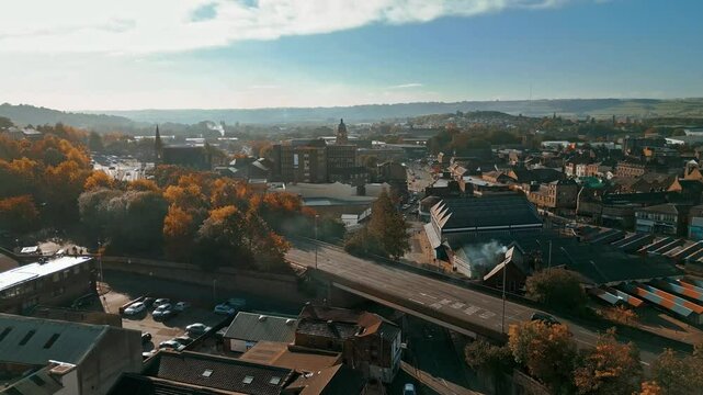 Aerial footage moving towards a large industrial chemical plant
