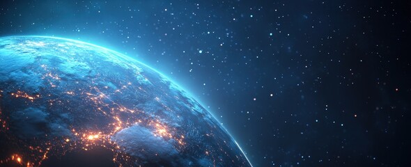 Obraz premium Digital commerce ecosystem highlighting intercontinental connectivity virtual currency and connected devices on a wide banner design