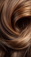 Fototapeta premium Flowing Golden Brown Hair Texture Close-Up - A close-up shot of silky golden brown hair in a flowing, wave-like pattern, showcasing the texture and shine.
