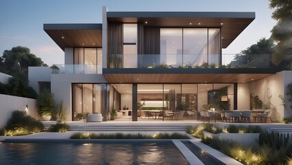 Fototapeta premium Architectural exterior design of luxury house, front elevation design of house