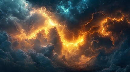 Lightning bolt over turbulent ocean perfect for designing visually intense and stormy wallpaper backgrounds