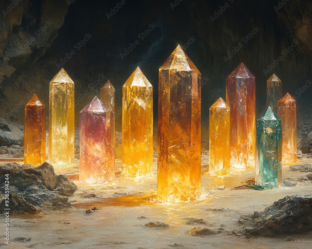 Poster crystal cave where each gem holds a unique source of inspiration waiting to be discovered
