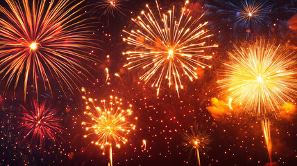 Colorful fireworks exploding in the night sky during a celebration in a vibrant display of light and color