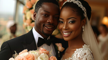 A young and happy couple on their wedding day.