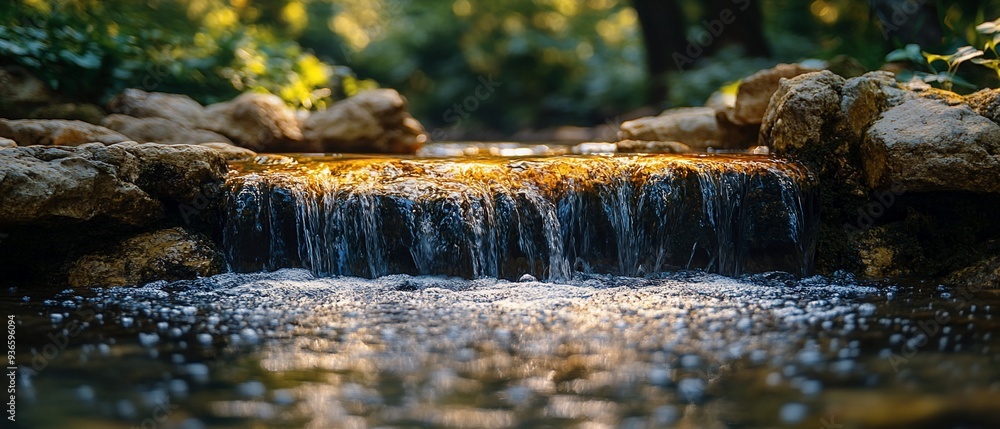 Poster crystalclear river flowing with fresh ideas and inspiration symbolizing the continuous flow of creat