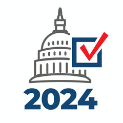 Voting 2024 Icon with Vote, Government, and Patriotic Symbolism and Colors