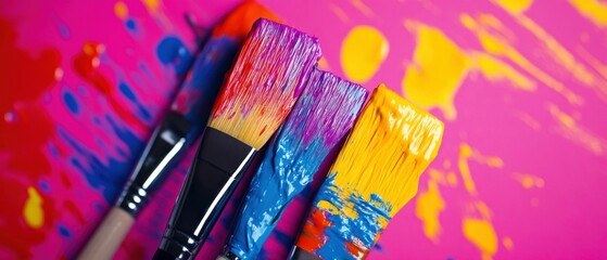 Obraz premium Vibrant Paintbrushes with Colorful Strokes