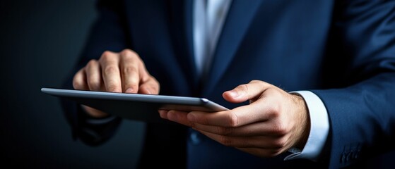 Businessman Using Tablet in Dark Room