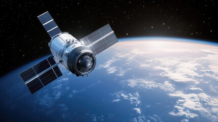 A deep-space probe scanning for potential threats to Earth, relaying data to defense networks, space exploration, Earth defense, technological innovation