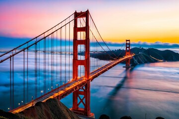 Obraz premium Aerial view of the iconic Golden Gate Bridge in San Francisco, California