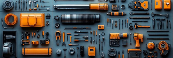 Fototapeta premium Detailed illustration of workshop tools laid out ready ideas to be crafted into innovative products each tool representing a different creative process visualizing the handson approach to innovation