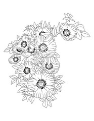 Fototapeta premium Floral pattern for coloring book. Flower coloring book Page. Vector black and white coloring page for colouring book. Leafs and flowers in monocrome colors. adult coloring book. Adult book