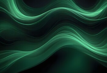 Fototapeta premium Flowing green and black abstract background with soft, wavy shapes and subtle sparkles