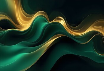 Flowing green and black abstract background with soft, wavy shapes and subtle sparkles
