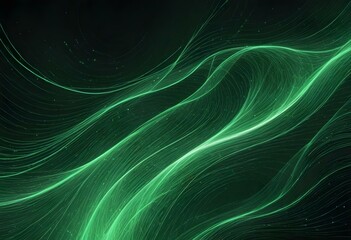 Fototapeta premium Flowing green and black abstract background with soft, wavy shapes and subtle sparkles