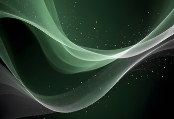 Flowing green and black abstract background with soft, wavy shapes and subtle sparkles