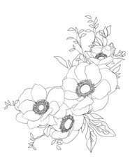  Floral pattern for coloring book. Flower coloring book Page. Vector black and white coloring page for colouring book. Leafs and flowers in monocrome colors. adult coloring book. Adult book